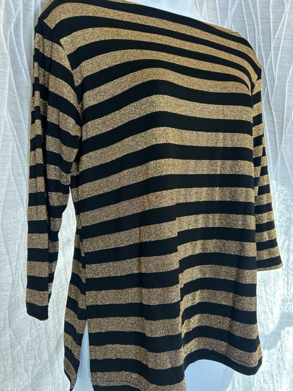Norm Thompson Black and Gold Striped Long Sleeve Top
